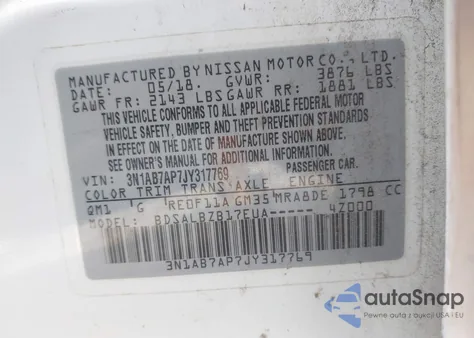 2018 Nissan Sentra S из США, поврежденный, VIN 3N1AB7AP7JY317769